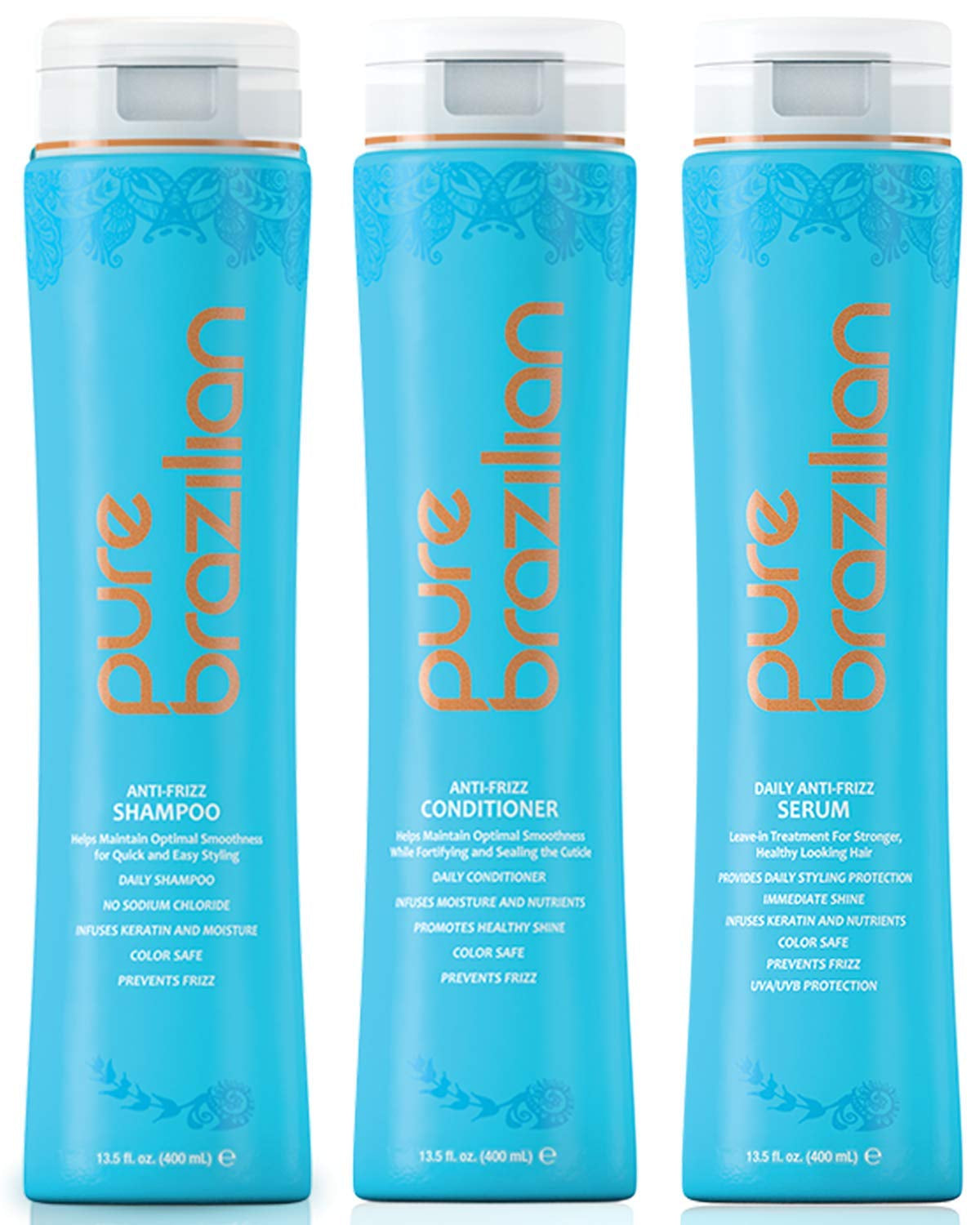 PURE BRAZILIAN - Essential Hair Care Kit, Includes Anti-Frizz Daily Shampoo (13Oz), Conditioner (13Oz), and Daily Leave in Serum (13Oz) Health & Beauty > Personal Care > Hair Care Pure Brazilian   