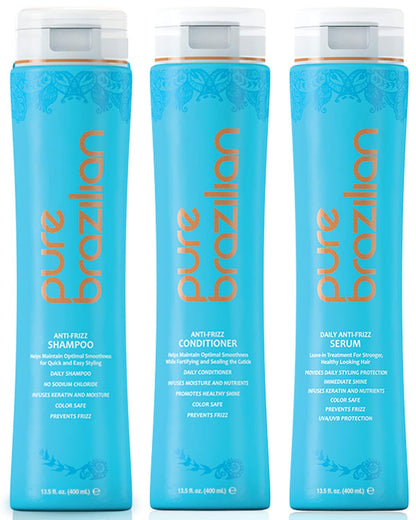 PURE BRAZILIAN - Essential Hair Care Kit, Includes Anti-Frizz Daily Shampoo (13Oz), Conditioner (13Oz), and Daily Leave in Serum (13Oz) Health & Beauty > Personal Care > Hair Care Pure Brazilian   