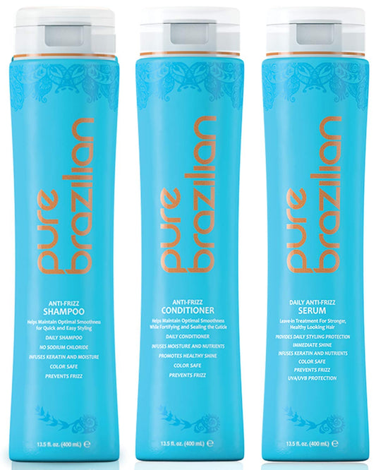 PURE BRAZILIAN - Essential Hair Care Kit, Includes Anti-Frizz Daily Shampoo (13Oz), Conditioner (13Oz), and Daily Leave in Serum (13Oz) Health & Beauty > Personal Care > Hair Care Pure Brazilian   