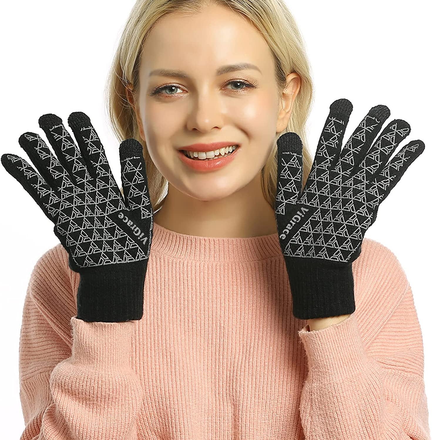 Winter Warm Touchscreen Gloves for Men and Women Touch Screen Fleece Lined Knit Anti-Slip Wool Glove Apparel & Accessories > Clothing Accessories > Gloves & Mittens ViGrace   