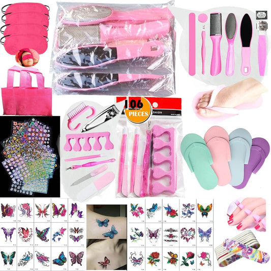 106PCS Girls Professional Manicure Pedicure Set W/Foot Care Kit for Kids Sleepovers and Slumber Party, Luxury Spa Kit W/Spa Slippers Mask Foot Rasp File Clipper & More Nail Personal Care for Bday Gift Health & Beauty > Personal Care > Foot Care TABGIME Rose Red 106 PCS 