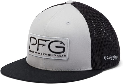 Columbia PFG Mesh Flat Brim Ball Cap Apparel & Accessories > Clothing Accessories > Hats Columbia Cool Grey/Pfg Hooks Black Large-X-Large 
