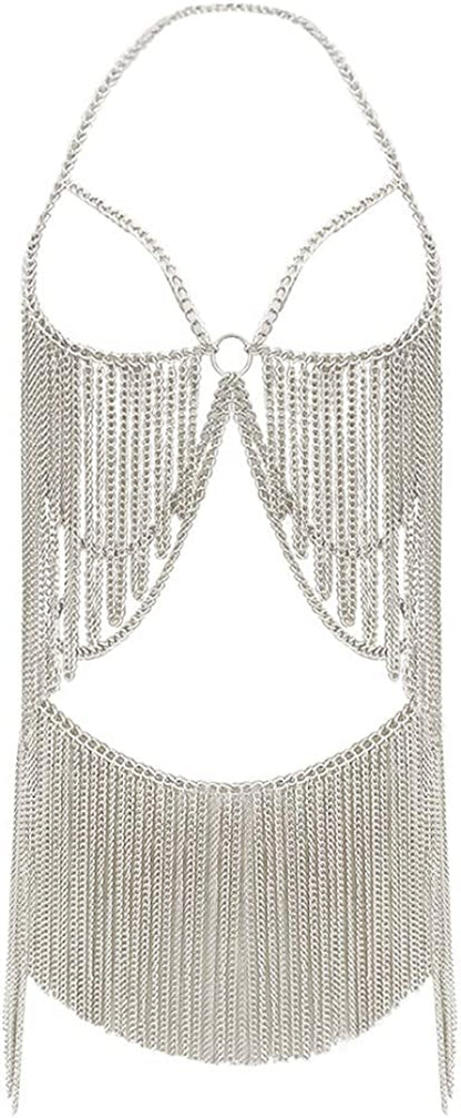 Minesign Boho Jewelry Women Metal Body Chain Set Indian Belly Chain Bikini Halloween Costume Party Apparel & Accessories > Jewelry > Body Jewelry MineSign Silver  