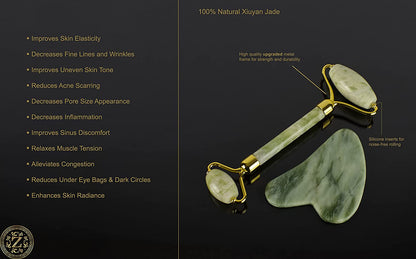 Jade Roller and Gua Sha Set - Luxury Facial Skincare Set by Zamlinco - Jade Stone Anti-Aging Skin Care Tools for Face, Eyes, Neck and Body | Reduce Fine Lines and Wrinkles Naturally Health & Beauty > Personal Care > Cosmetics > Cosmetic Tools > Skin Care Tools Zamlinco   