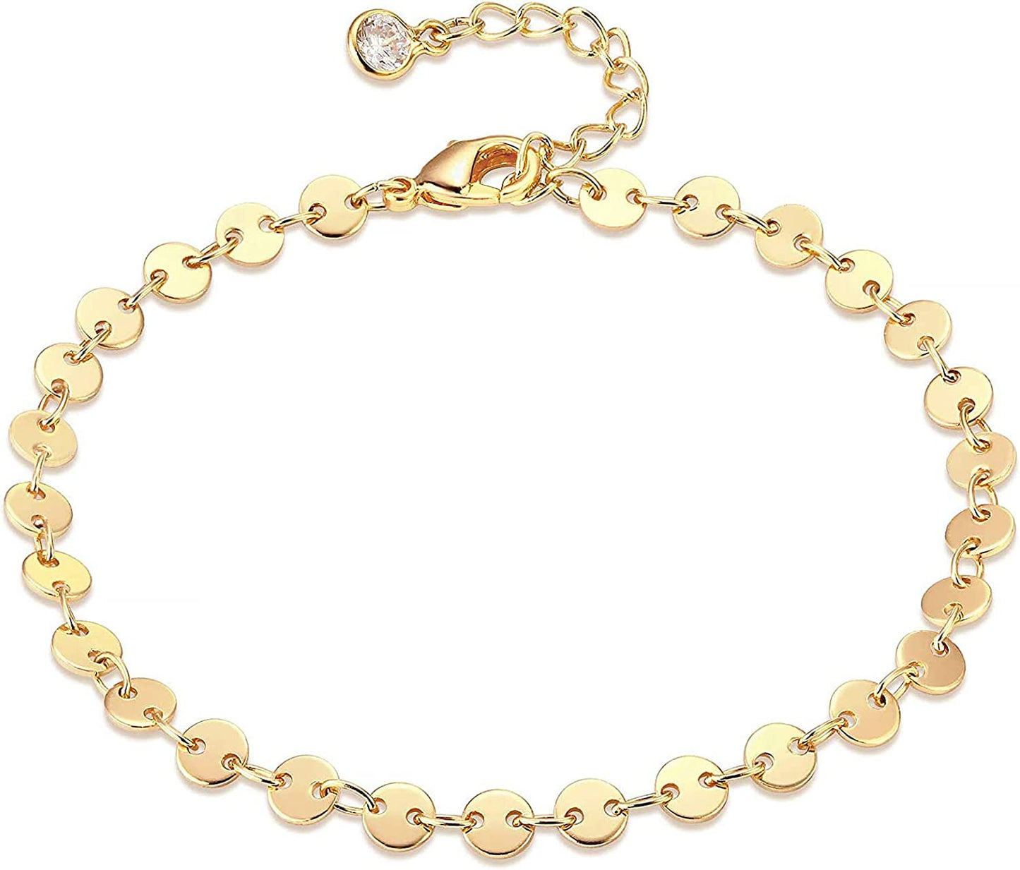 Dremmy Studios Simple Gold Chain Anklet,14K Gold/Silver Plated Dainty Summer Beach Anklets for Women Apparel & Accessories > Jewelry > Anklets DREMMY STUDIOS Gold Coin  