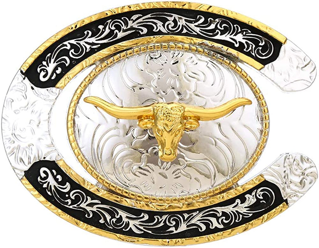 KDG Western Cowboy Gold Belt Buckle for Man Eagle Running Horse Bull Heads Texas Buckle Apparel & Accessories > Clothing Accessories > Belt Buckles KDG Bull Head 1  