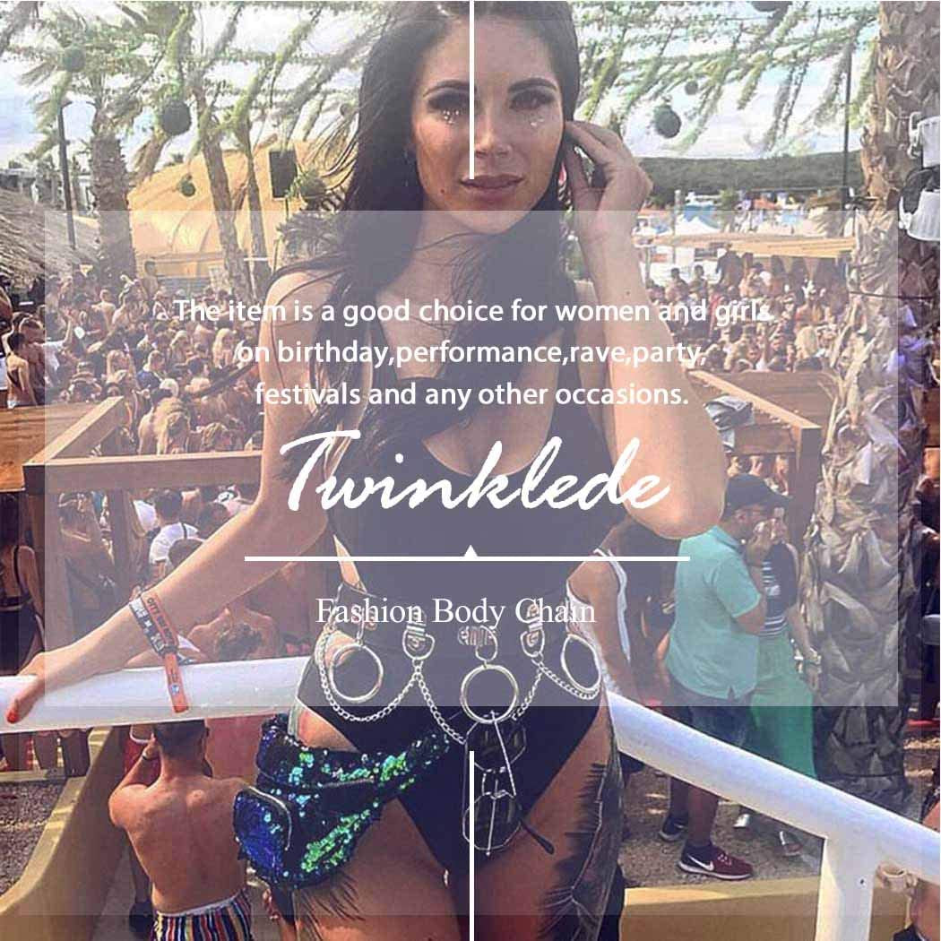 Twinklede Punk Leather Belly Waist Chain Belt Silver Layered Body Chains Festival Rave Body Chain Jewelry for Women and Girls Apparel & Accessories > Jewelry > Body Jewelry Twinklede   
