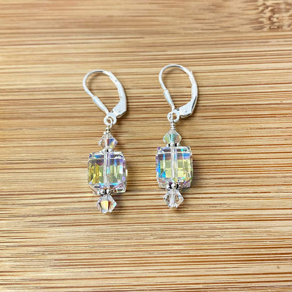 Handmade Cube Clear Austrian Crystals Leverback Drop Sterling Silver Earrings Apparel & Accessories > Jewelry > Earrings Gem Avenue   