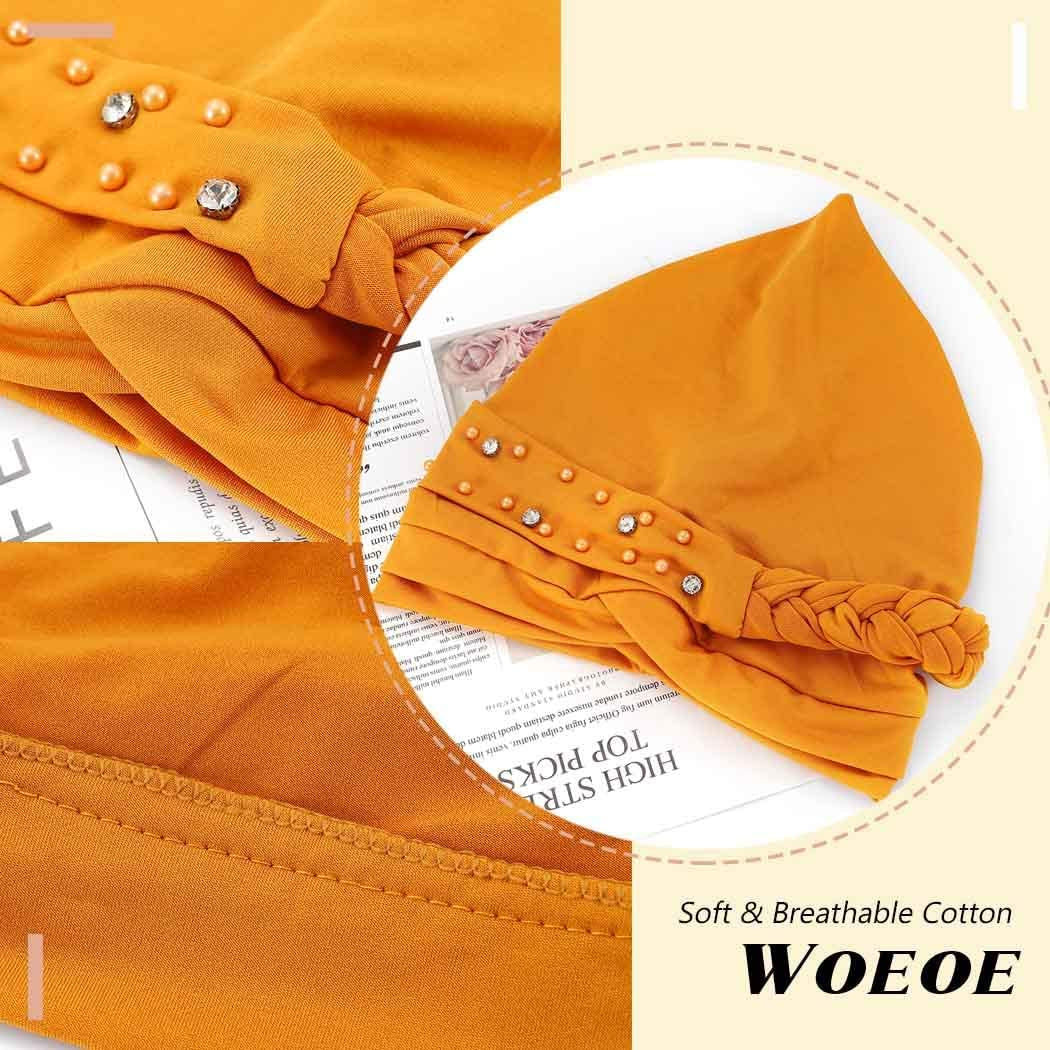 Woeoe Crystal African Head Wrap Yellow Elastic Turban Head Cover for Women and Girls Apparel & Accessories > Clothing Accessories > Headwear Woeoe   