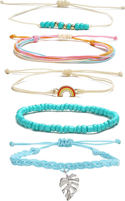 HUASAI Vsco String Bracelets for Teen Girls Women Waterproof Boho Rope Bracelets Wave Surfer Bracelets Summer Beach Anklets Apparel & Accessories > Jewelry > Anklets HUASAI Rainbow String Bracelet Anklets  