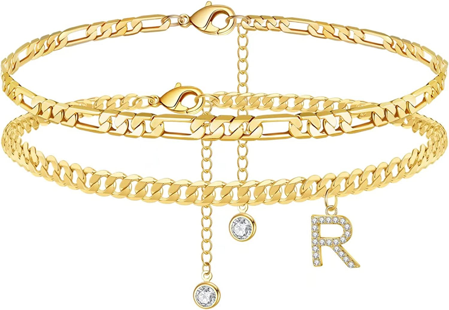 Initial Ankle Bracelets for Women, 14K Gold Plated Layered Initial Cubic Zirconia Ankle Bracelets Dainty Beach Letter Initial Anklet A-Z Gold Anklets for Women Teen Girls Foot Jewelry Gifts Apparel & Accessories > Jewelry > Anklets IEFSHINY R  