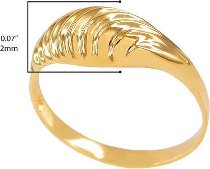 10K Yellow Gold Glamorous Ribbed and Domed Tapered Band Style Statement Ring