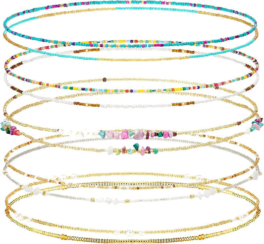 10PCS Waist Beads for Women with Crystals，Summer Belly Body Chain African Stretchy Waist Jewellery， Size 31"-37" Apparel & Accessories > Jewelry > Body Jewelry PgyBnk   