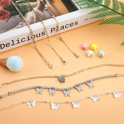 11 Pieces Anklets for Women Cute Charms Butterfly Ankle Bracelets Rhinestone Anklets Boho Beach Layered Chain Anklets for Girls Foot Jewelry Apparel & Accessories > Jewelry > Anklets Hicarer   