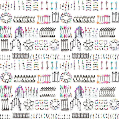 110 PCS Body Jewelry Piercing Eyebrow Navel Belly Tongue Lip Bar Ring 22 Styles Apparel & Accessories > Jewelry > Body Jewelry Skylarking   
