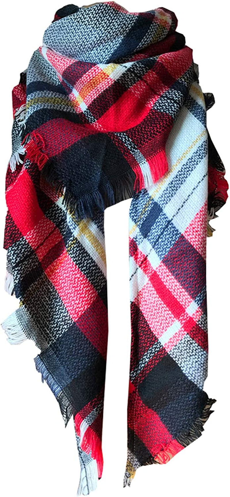 Wander Agio Womens Warm Long Shawl Winter Wraps Large Scarves Knit Cashmere Feel Plaid Triangle Scarf Apparel & Accessories > Clothing Accessories > Scarves & Shawls Wander Agio White Red Colour  