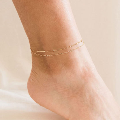 Women Dainty Anklet,14K Gold Plated Satellite Anklet Double Layered Cute Beads Chain Tassel Coin Disc Heart Summer Ankle Bracelet Boho Beach Foot Chain Apparel & Accessories > Jewelry > Anklets Befettly   