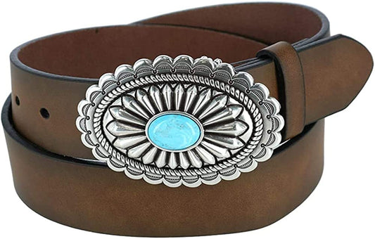 ARIAT Women'S Basic Brown Strap Tirqouise Buckle Belt Apparel & Accessories > Clothing Accessories > Belts ARIAT Brown Small 