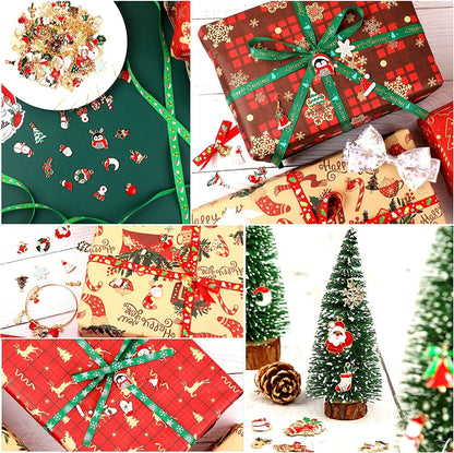 110Pcs 55 Pairs Christmas Charms Gold Enamel Jewelry Pendants for Xmas Earring Bracelet Necklace Craft Making