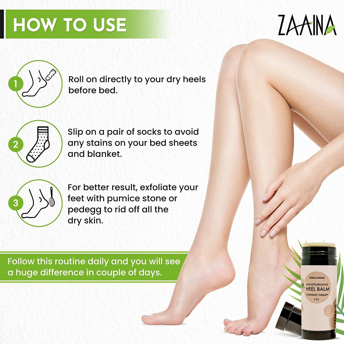 Heel Balm Stick 100% Natural, Miracle Foot Cream for Fast Relief, Intensive Moisturizing Foot Care Therapy Heel Balm for Dry, Cracked Heels, Feet, Elbow, Knees, Pedicures, Natural Foot Care 2 Ounce by ZAAINA Health & Beauty > Personal Care > Foot Care Zaaina   