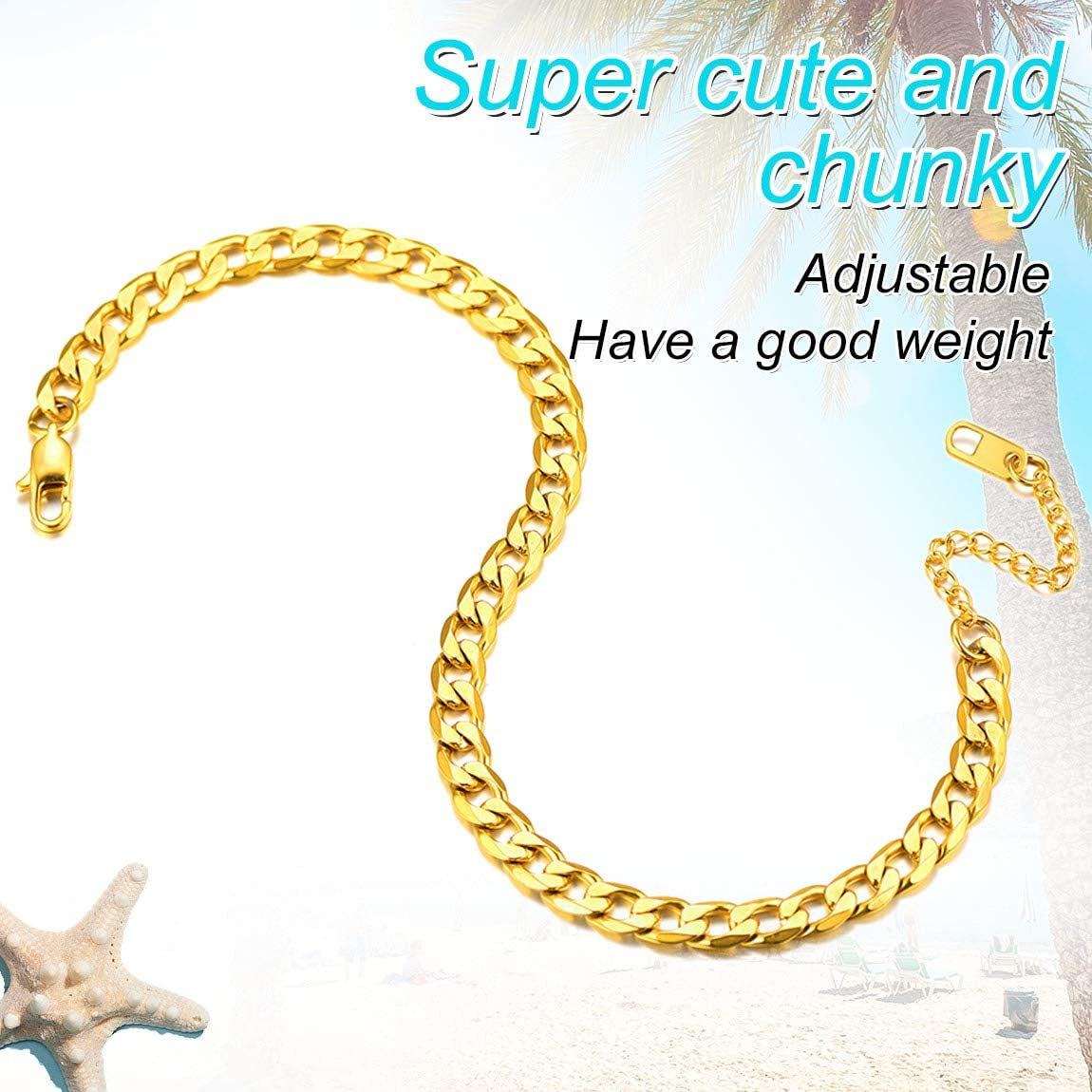 Chainspro Resizable Anklet Chain for Women Men, Figaro/Wheat/Twist Rope/Cuban Foot Bracelet-Strong with Good Clasp-18K Gold Plated(Send Gift Box) Apparel & Accessories > Jewelry > Anklets ChainsPro   