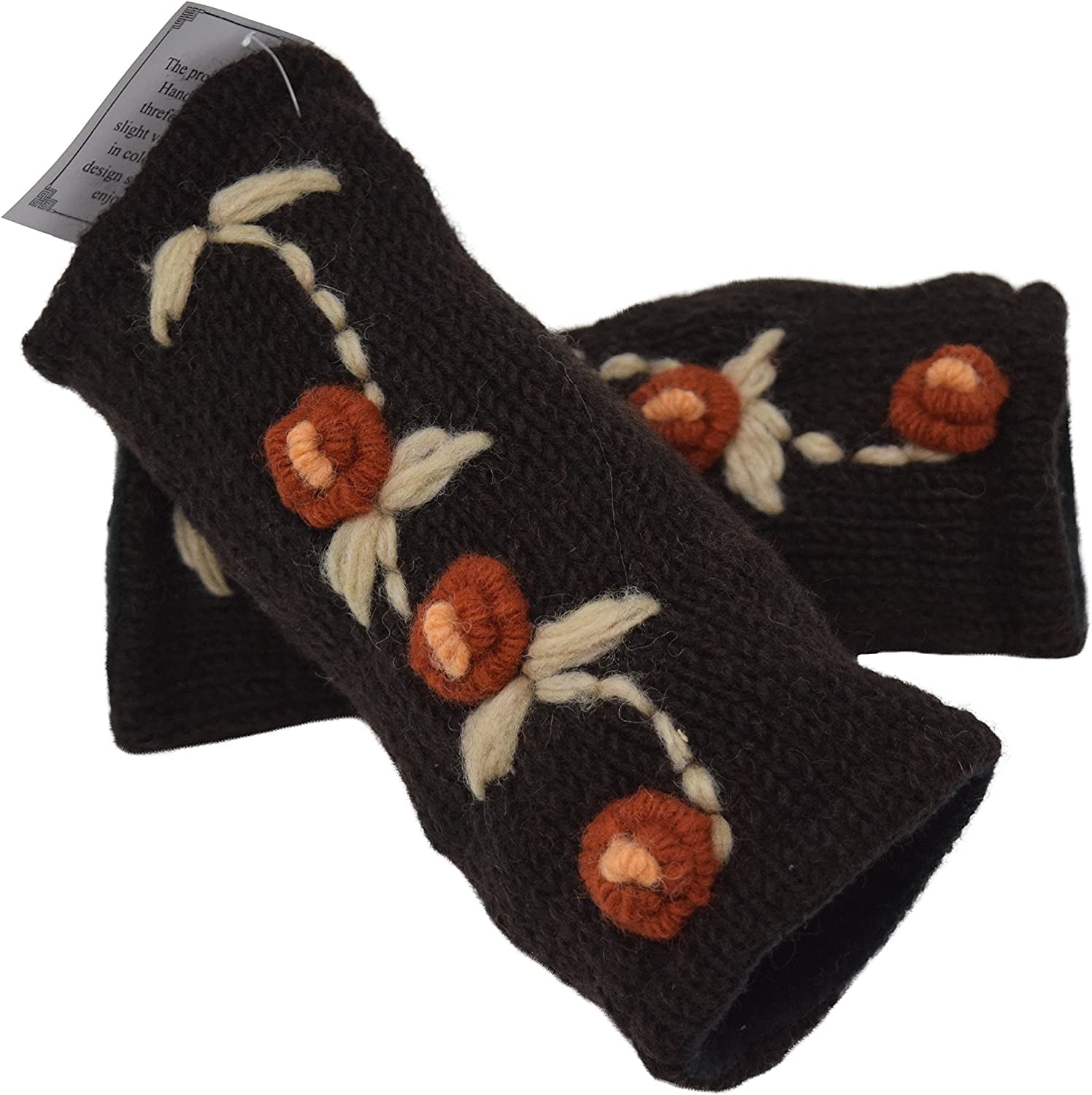 Floral Insulated Lined Wool Knit Arm Warmer Texting Fingerless Gloves Thumb Hole Hand Mittens Apparel & Accessories > Clothing Accessories > Gloves & Mittens Nickanny's   