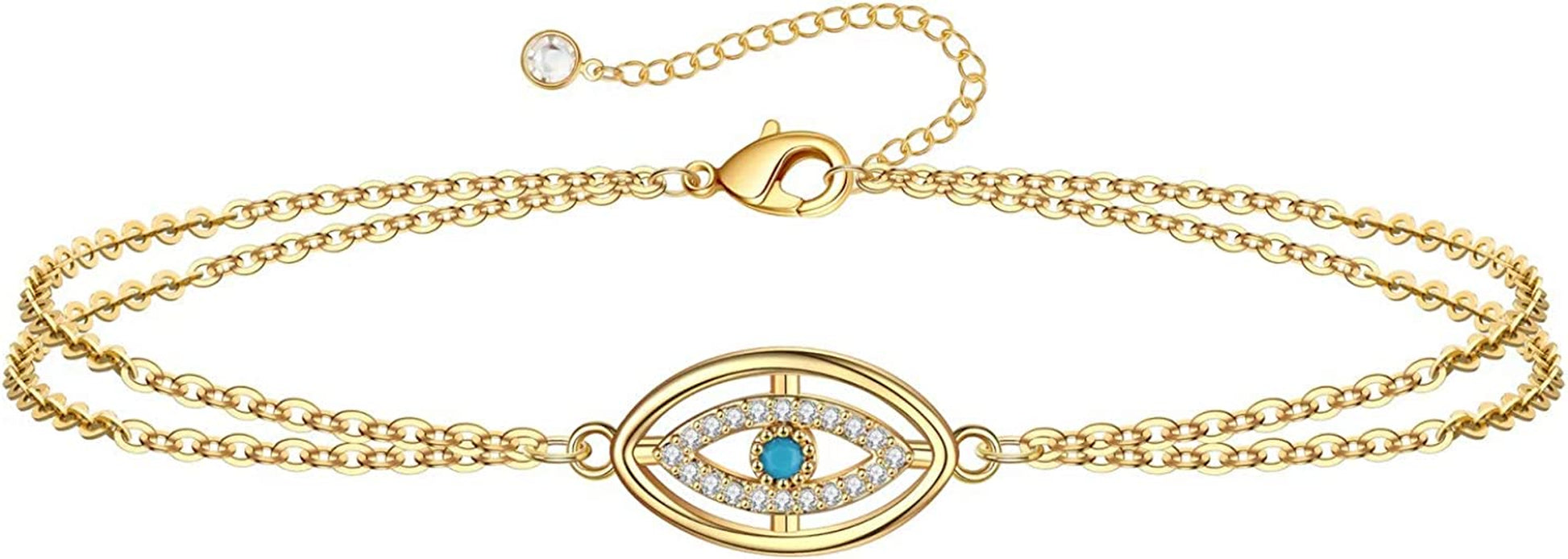 Dainty Gold Bracelets for Women, 14K Gold Filled Adjustable Layered Bracelet Cute Evil Eye Oval Chain Pearl Bar Turtle Gold Bracelets for Women Jewelry Apparel & Accessories > Jewelry > Bracelets Turandoss CZ Evil Eye  