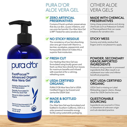 PURA D'OR Footfocus Advanced Organic Aloe Vera Gel (16Oz) Hydrating Moisturizing Foot Care - Rejuvenates & Soothes Dry, Sore Feet & Legs - Helps Reduce Odor - for Men & Women Health & Beauty > Personal Care > Foot Care PURA D'OR   