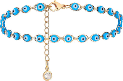 LOYATA Dainty Ankle Bracelet,14K Gold Plated Tiny Bead Anklet Dainty White Cubic Zirconia Cross Tassel Foot Chain Cute Lucky Moon Evil Eye Foot Jewelry Boho Anklets for Women Apparel & Accessories > Jewelry > Anklets LOYATA bule-anklet-080  
