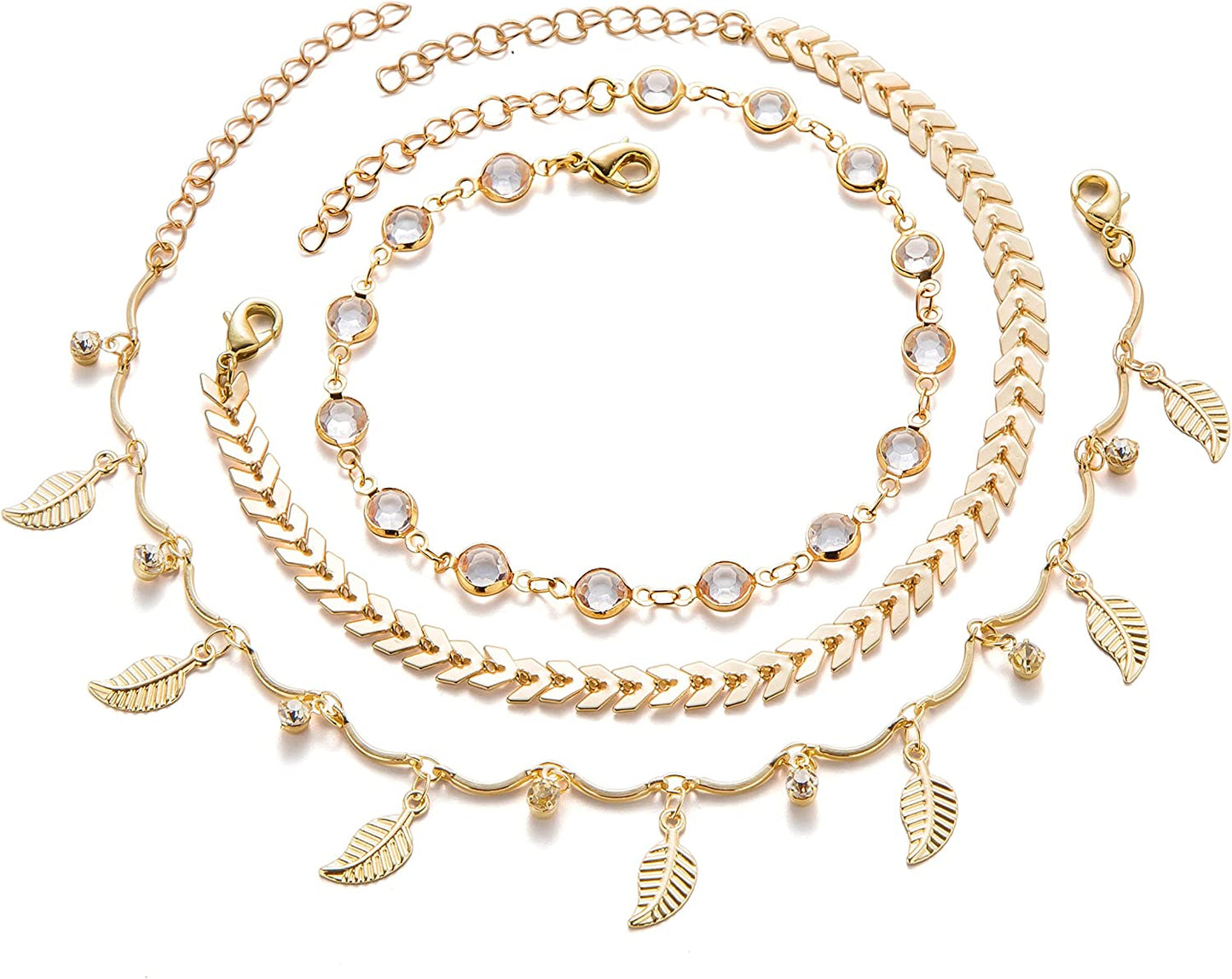Fesciory 3 Pcs Ankle Bracelets for Women Gold Adjustable Layered Beach Anklet Set Girls Alloy Foot Chain Jewelry Apparel & Accessories > Jewelry > Anklets Fesciory   