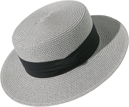 Lanzom Sun Hats for Women Wide Brim Straw Boater Hat Foldable Packable Beach Hat for Summer Apparel & Accessories > Clothing Accessories > Hats Lanzom Grey Medium 