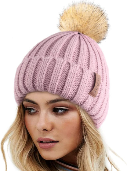 FURTALK Womens Winter Knitted Beanie Hat with Faux Fur Pom Warm Knit Skull Cap Beanie for Women… Apparel & Accessories > Clothing Accessories > Hats KYLIE MAX Lotus Pink  