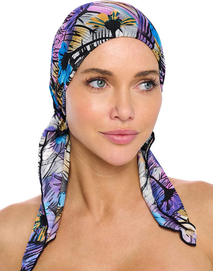 Ashford & Brooks Pre Tied Bandana Turban Chemo Head Scarf Sleep Hair Cover Hat Apparel & Accessories > Clothing Accessories > Bandanas & Headties Ashford & Brooks Pastel Black/Yellow One Size 