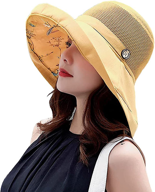 Women'S Mesh Sun Hats Summer UV Protection Wide Brim Beach Fishing Cap Apparel & Accessories > Clothing Accessories > Hats Mookyun Yellow  
