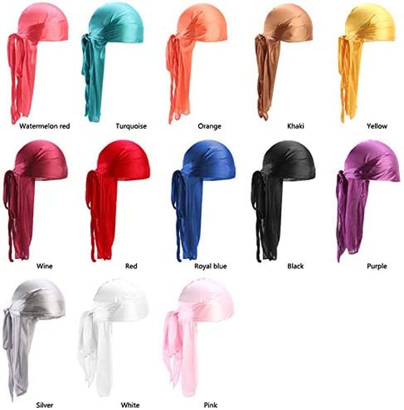 Fxhixiy Men Women Durag Extra Long-Tail Headwraps Silky Satin Pirate Cap Bandana Hat for 360 Waves Apparel & Accessories > Clothing Accessories > Bandanas & Headties Fxhixiy   