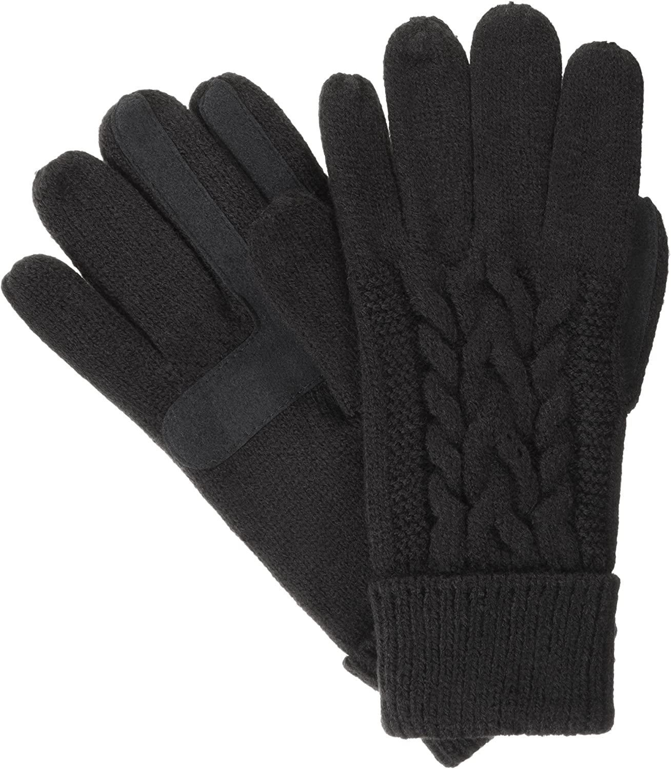 Isotoner Women'S Cable Knit Gloves with Touchscreen Palm Patches Apparel & Accessories > Clothing Accessories > Gloves & Mittens KYLIE MAX Black One Size 