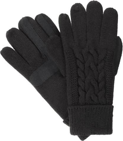 Isotoner Women'S Cable Knit Gloves with Touchscreen Palm Patches Apparel & Accessories > Clothing Accessories > Gloves & Mittens KYLIE MAX Black One Size 