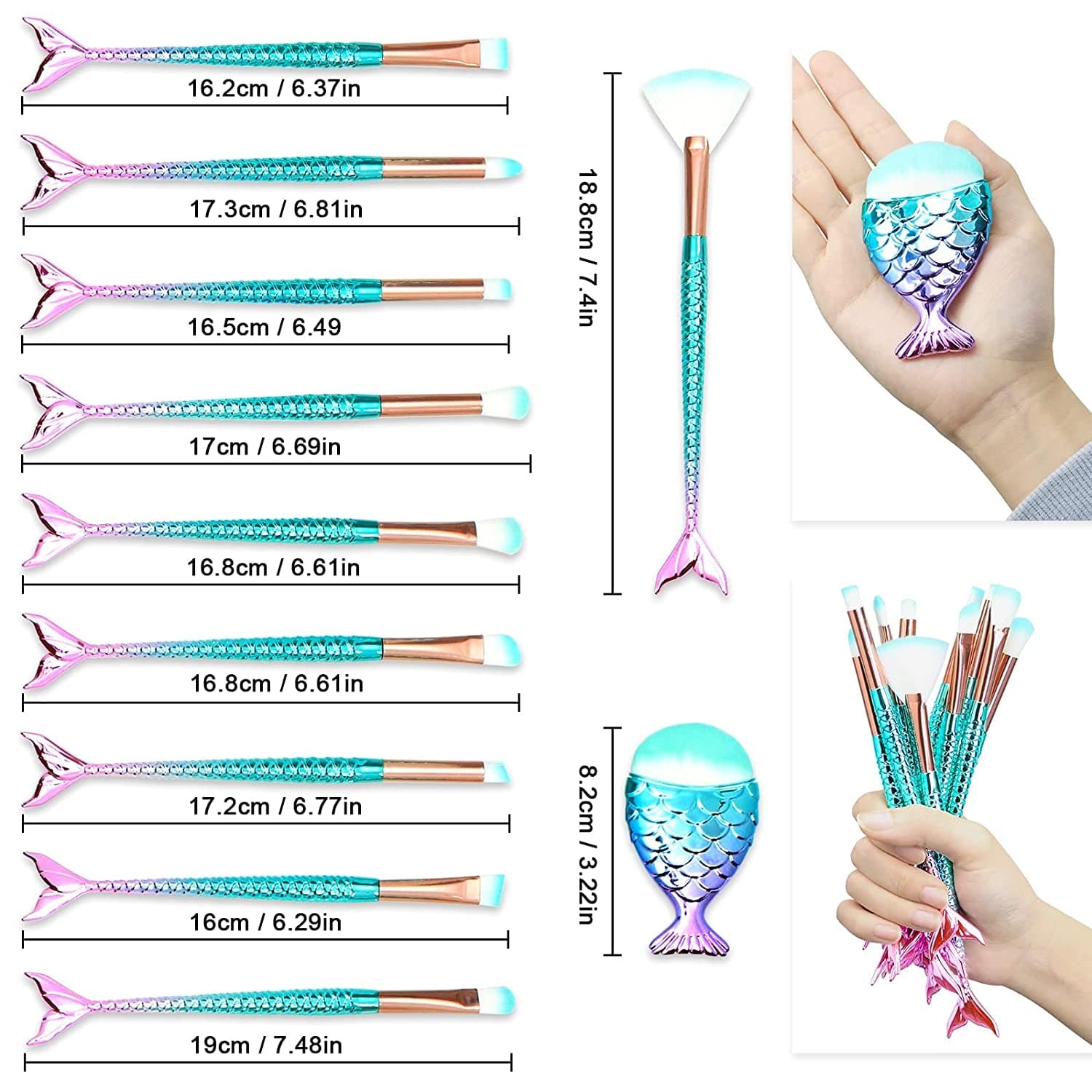 11Pcs Cute Makeup Brushes Set for Girl, Foundation Eyebrow Eyeliner Blush Cosmetic Concealer Brushes Women Girl Cute Make up Tool Set (Colorful Fish Tail Handle) Health & Beauty > Personal Care > Cosmetics > Cosmetic Tools > Makeup Tools NICEMOVIC   