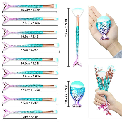11Pcs Cute Makeup Brushes Set for Girl, Foundation Eyebrow Eyeliner Blush Cosmetic Concealer Brushes Women Girl Cute Make up Tool Set (Colorful Fish Tail Handle) Health & Beauty > Personal Care > Cosmetics > Cosmetic Tools > Makeup Tools NICEMOVIC   