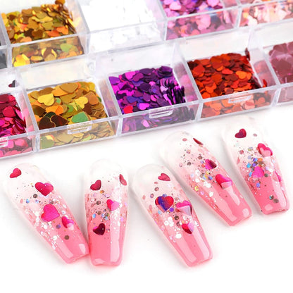 12 Colors 3D Heart Nail Art Glitters Stickers Colorful Love Hearts Nail Sequins Holographic Laser Sparkle Nail Flakes Shiny Charms Design for Acrylic Nail Supplies Nail Decors Tools Health & Beauty > Personal Care > Cosmetics > Cosmetic Tools > Nail Tools Flyouthe   