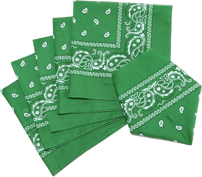 12-Pack Bandana Head & Face Wrap - Washable, Reusable, Unisex, 100% Cotton Apparel & Accessories > Clothing Accessories > Bandanas & Headties Daisy Rose Green  