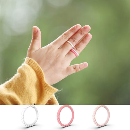 12 Packs Silicone Wedding Rings for Women, Thin Braided Rubber Wedding Bands Stackable Ring, Hypoallergenic Silicone