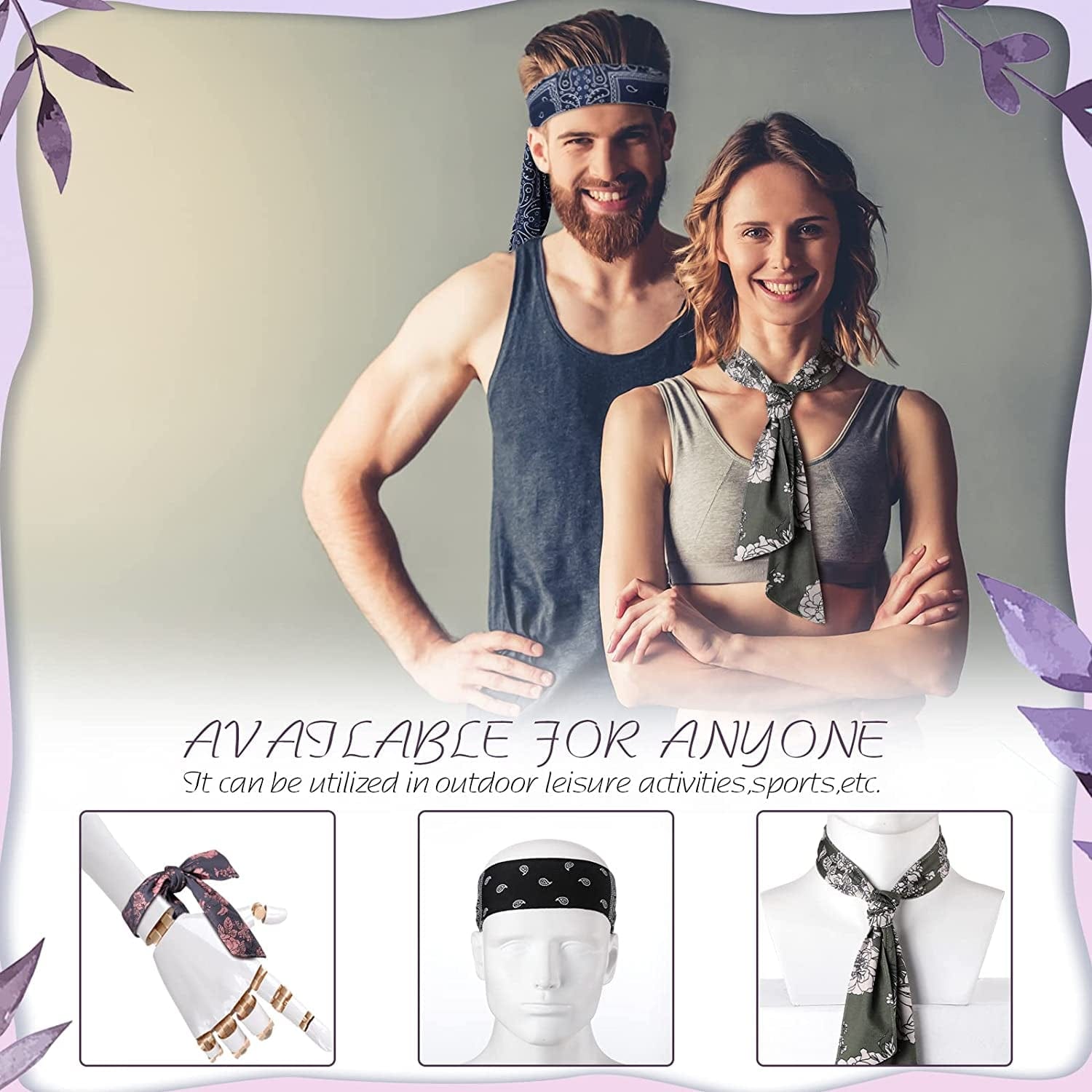 12 Packs Tie on Headband for Women Men Elastic Athletic Bandana Adjustable Sport Hair Bands Non Slip Yoga Workout Sweatbands Sweat Wicking Head Tie Long Bandana Headwrap Running Head Band for Tennis Apparel & Accessories > Clothing Accessories > Bandanas & Headties Zhanmai   
