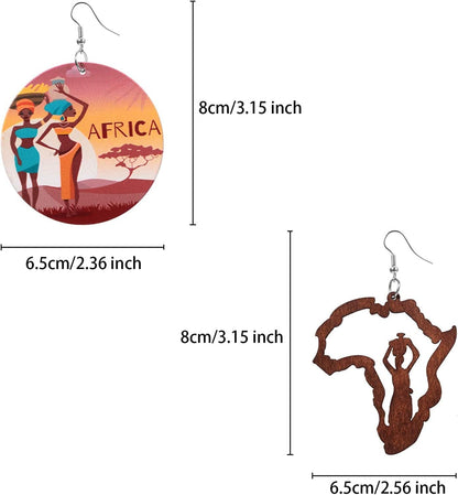 12 Pairs African Map Women Earrings round Natural Wooden Painted Earrings Ethnic Style Dangle Earring (African Themed Patterns) Apparel & Accessories > Jewelry > Earrings Hicarer   