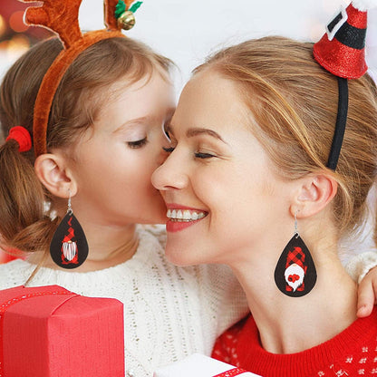 12 Pairs Christmas Plaid Earrings Plaid Gnome Teardrop Earrings Lightweight Faux Leather Xmas Dangle Earrings for Women Girls Black and Red