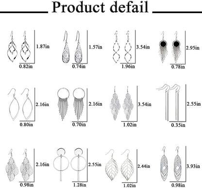 12 Pairs Drop Dangle Earrings Boho Fashion Jewelry Vintage Statement Boho Bohemian Earrings Set for Women Girls Apparel & Accessories > Jewelry > Earrings Venianus   