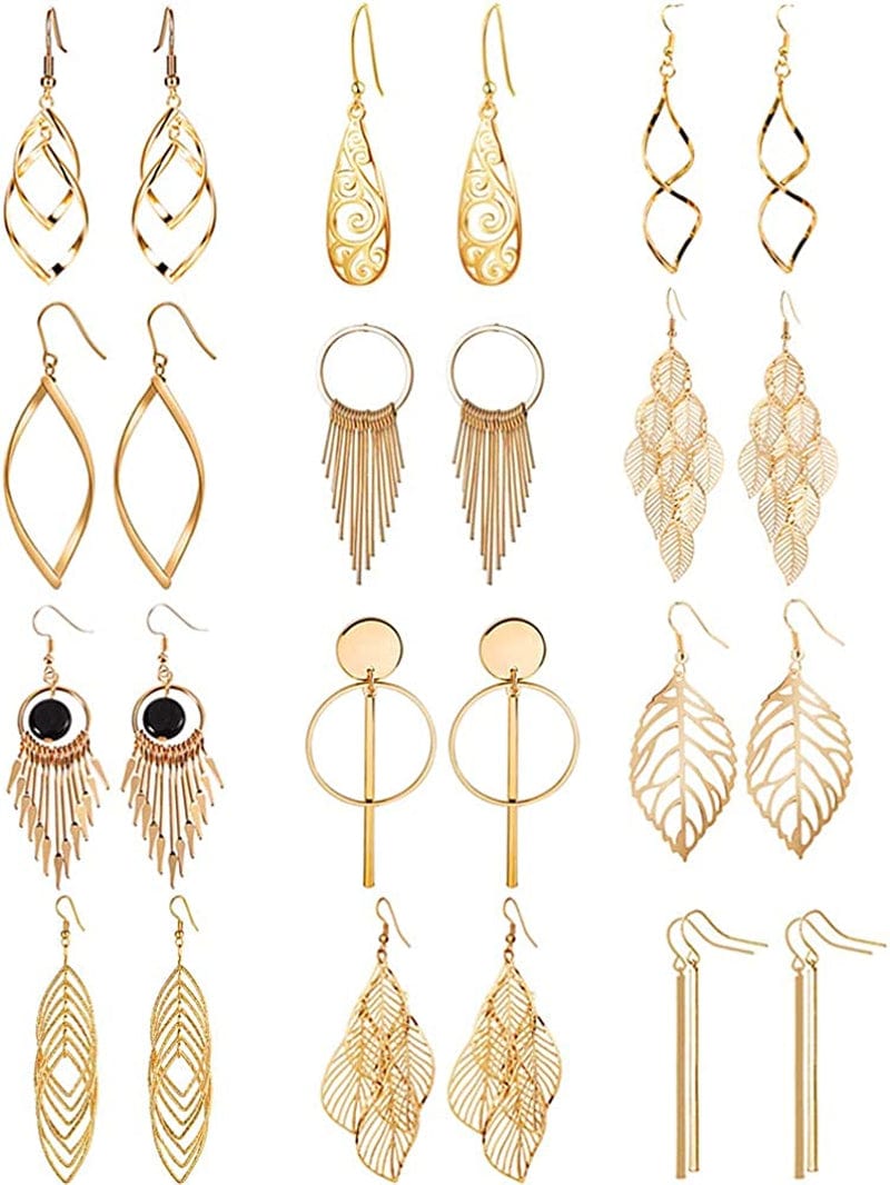 12 Pairs Drop Dangle Earrings Boho Fashion Jewelry Vintage Statement Boho Bohemian Earrings Set for Women Girls Apparel & Accessories > Jewelry > Earrings Venianus 2-Gold  