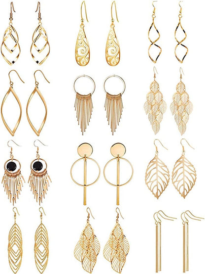 12 Pairs Drop Dangle Earrings Boho Fashion Jewelry Vintage Statement Boho Bohemian Earrings Set for Women Girls Apparel & Accessories > Jewelry > Earrings Venianus 2-Gold  