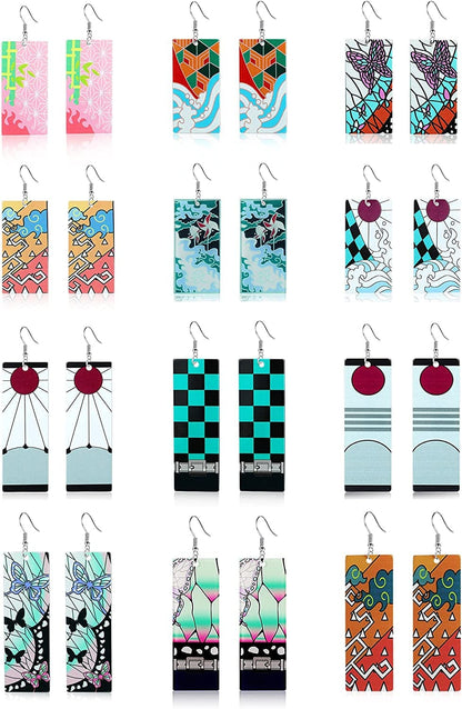 12 Pairs Women'S Tanjiro Earrings Anime Demon Slayer Earrings Cosplay Fashion Double-Sided Acrylic Alloy Resin Earrings C