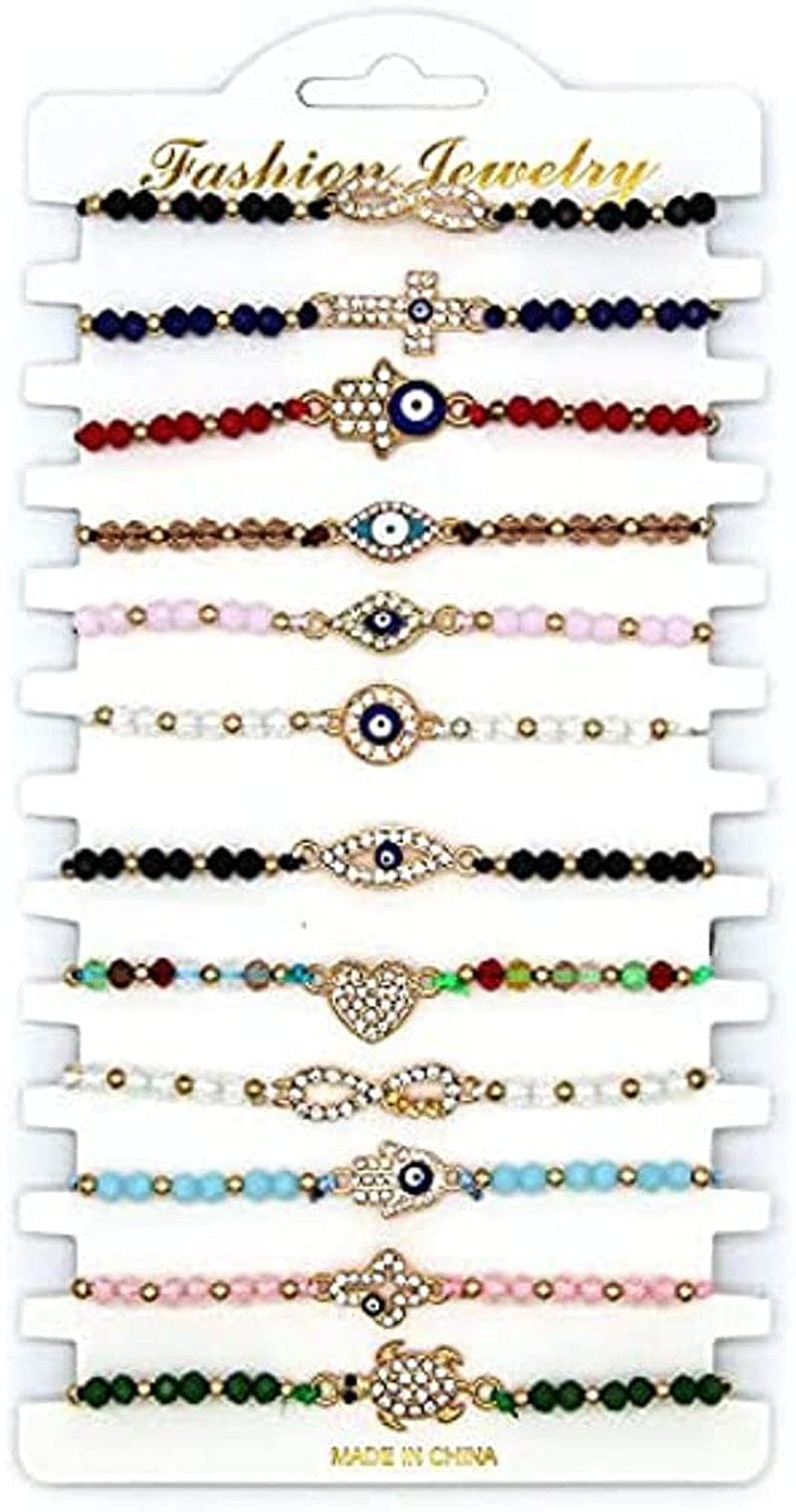 12 Pcs Colorful Evil Eye Beaded Bracelets Hamsa Handmade Braided String Turkish Nazar Amulet Cord Thread Bracelet Anklet Good Luck Blue Lucky Eye Mal De Ojo Jewelry for Protection Apparel & Accessories > Jewelry > Anklets KYLIE MAX 2  
